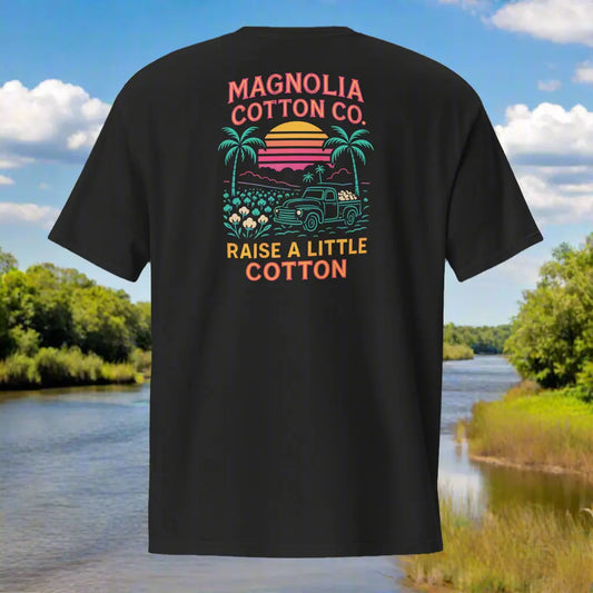 Raise A Little Cotton, “Because sometimes you gotta raise a little more than crops.” 😏  – Magnolia Cotton Co. Southern Sunset Pocket Tee MagnoliaCottonCo. T-shirt  MagnoliaCottonCo.