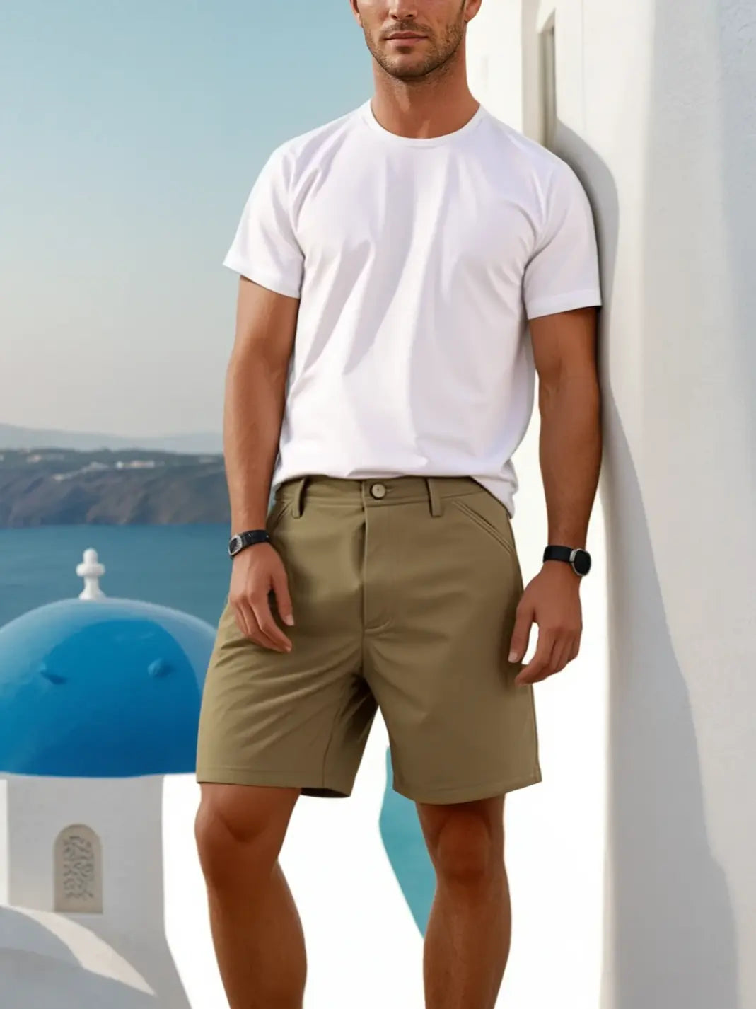 Everyday Stretch Shorts with  a Comfortable Built-In Liner - Business Casual Style- Khaki LEVINAS® Official Shorts  MagnoliaCottonCo.