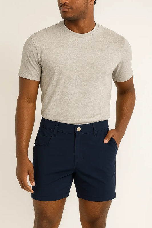 Everyday Stretch Shorts with a Comfortable Built-In Liner- Denim Style- Navy LEVINAS® Official Shorts  MagnoliaCottonCo.