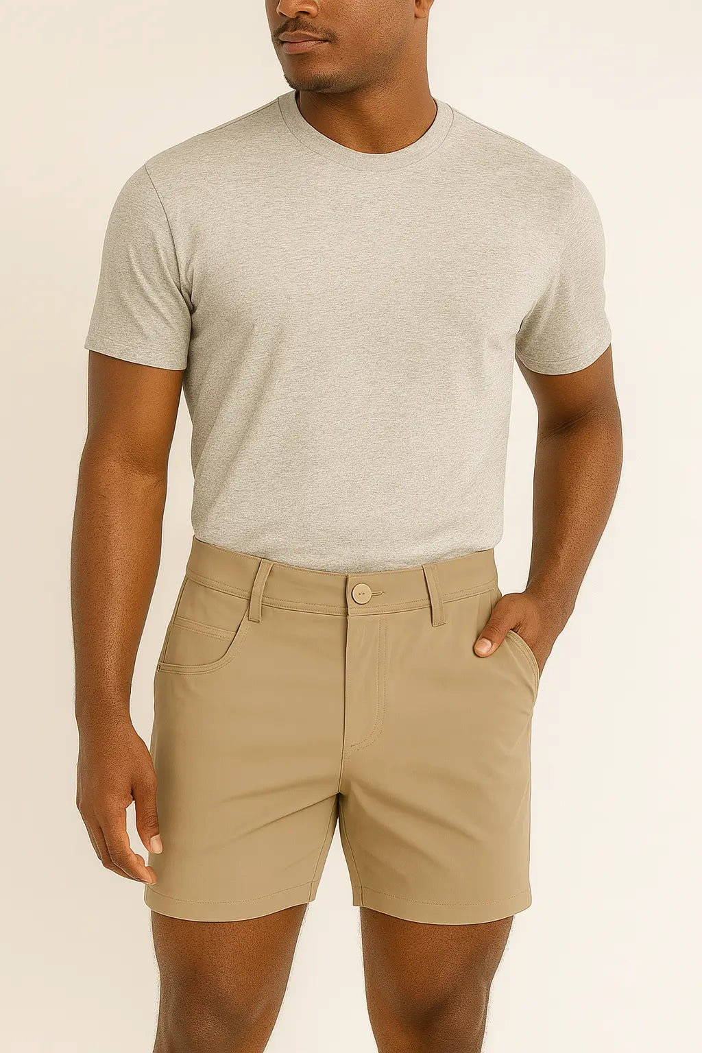Everyday Stretch Shorts with a Comfortable Built-In Liner- Denim Style- Khaki LEVINAS® Official Shorts  MagnoliaCottonCo.