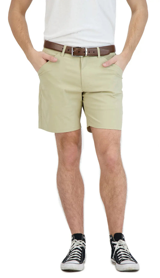 Everyday Stretch Shorts with  a Comfortable Built-In Liner - Business Casual Style- Khaki LEVINAS® Official Shorts  MagnoliaCottonCo.