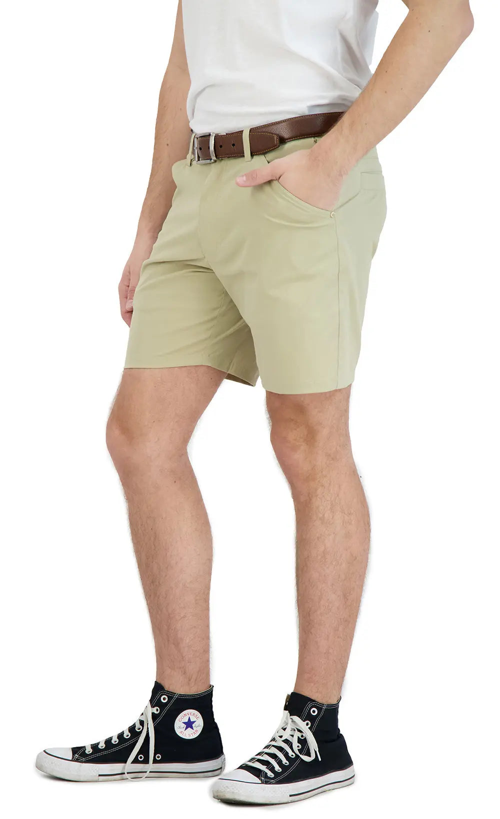 Everyday Stretch Shorts with  a Comfortable Built-In Liner - Business Casual Style- Khaki LEVINAS® Official Shorts  MagnoliaCottonCo.