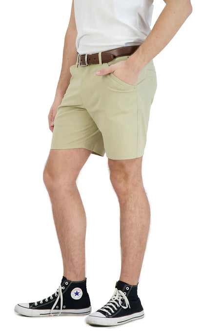 Everyday Stretch Shorts with  a Comfortable Built-In Liner - Business Casual Style- Khaki LEVINAS® Official Shorts  MagnoliaCottonCo.