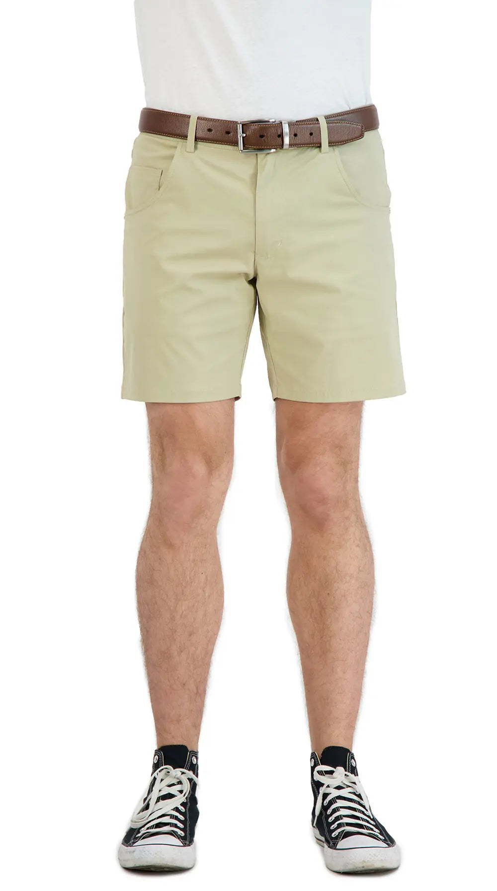 Everyday Stretch Shorts with a Comfortable Built-In Liner- Denim Style- Khaki LEVINAS® Official Shorts  MagnoliaCottonCo.