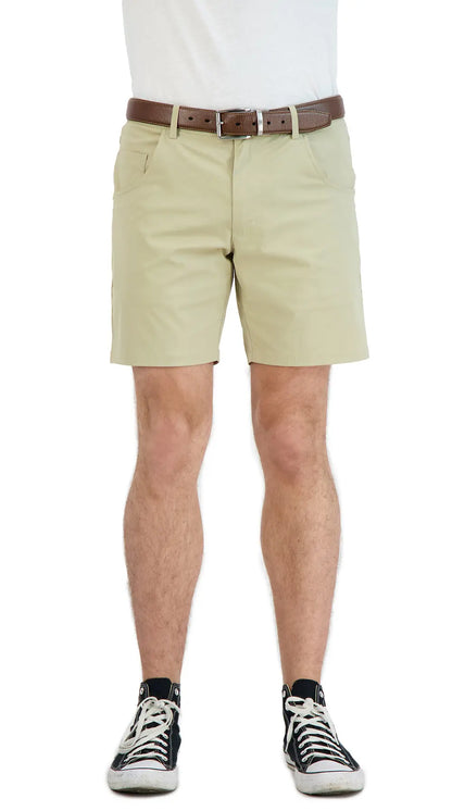 Everyday Stretch Shorts with a Comfortable Built-In Liner- Denim Style- Khaki LEVINAS® Official Shorts  MagnoliaCottonCo.