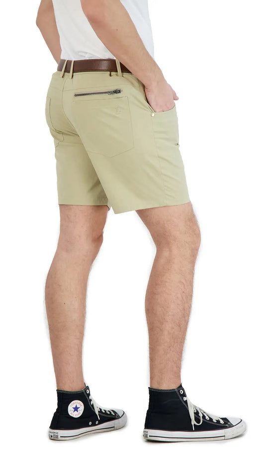 Everyday Stretch Shorts with a Comfortable Built-In Liner- Denim Style- Khaki LEVINAS® Official Shorts  MagnoliaCottonCo.