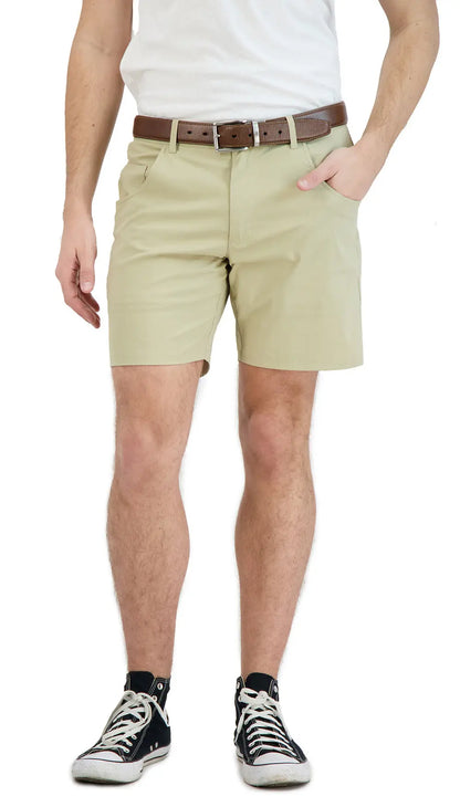 Everyday Stretch Shorts with a Comfortable Built-In Liner- Denim Style- Khaki LEVINAS® Official Shorts  MagnoliaCottonCo.