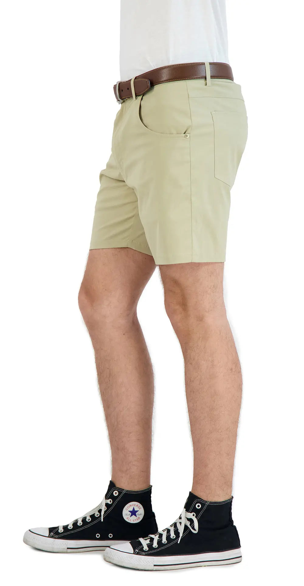 Everyday Stretch Shorts with a Comfortable Built-In Liner- Denim Style- Khaki LEVINAS® Official Shorts  MagnoliaCottonCo.