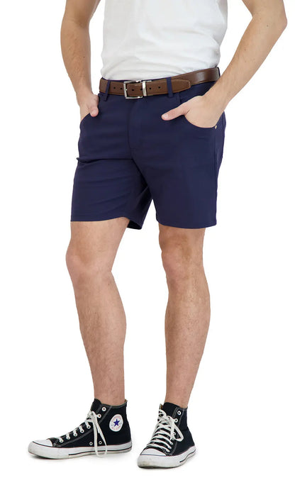 Everyday Stretch Shorts with a Comfortable Built-In Liner- Denim Style- Navy LEVINAS® Official Shorts  MagnoliaCottonCo.