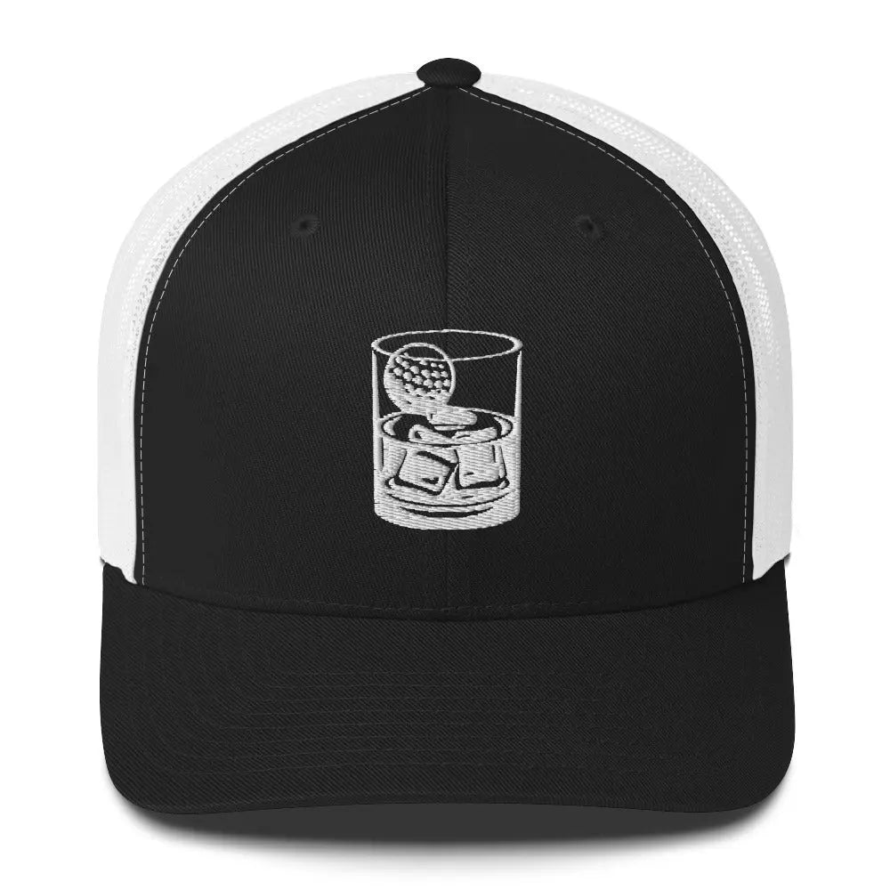 Whiskey Glass Trucker Cap LXIX GOLF CLUB Hats 29.00 MagnoliaCottonCo. Black/ White