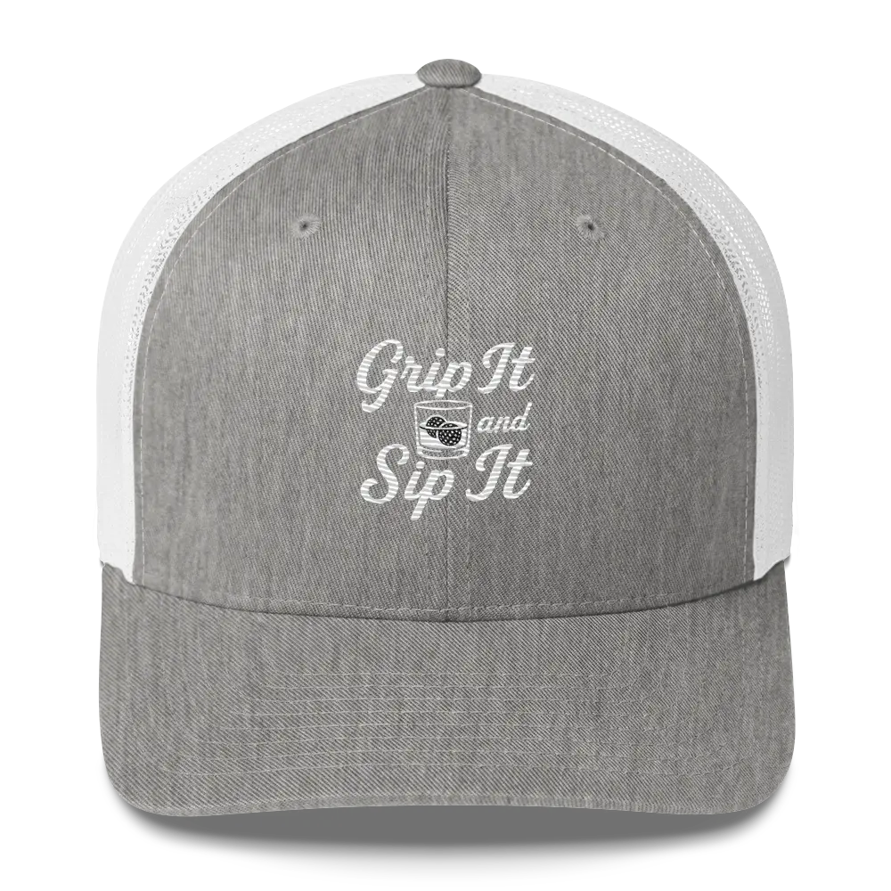 Grip It and Sip It Trucker Hat – Classic Golf Style with a Twist LXIX GOLF CLUB Hats 32.00 MagnoliaCottonCo. Heather Grey/White