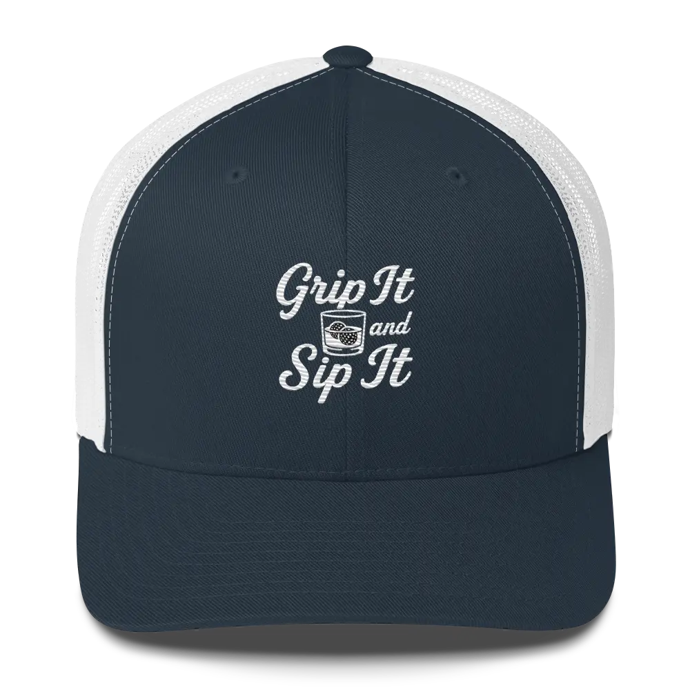 Grip It and Sip It Trucker Hat – Classic Golf Style with a Twist LXIX GOLF CLUB Hats 32.00 MagnoliaCottonCo. Navy/ White
